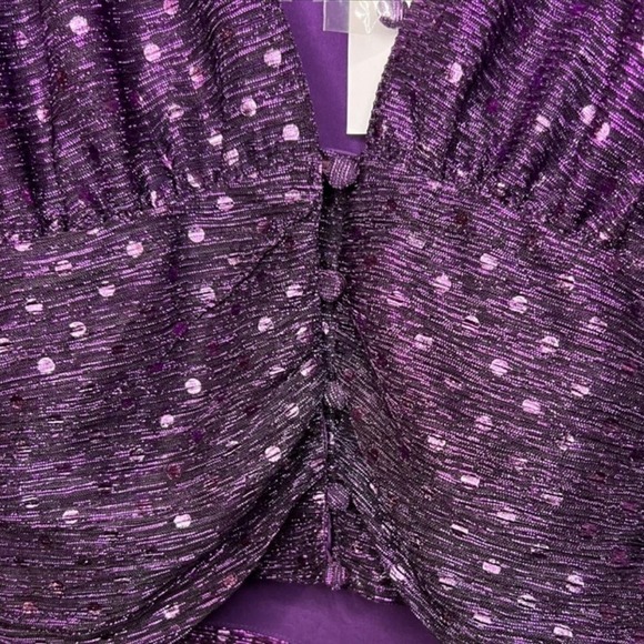 For Love and Lemons La Villette Purple Sparkle Deep V Shimmer Top Shirt Blouse - Picture 3 of 5